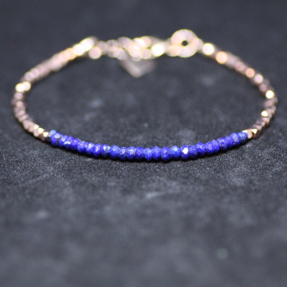 Handmade Natural Lapis Lazuli Bracelet 14k Rose Gold Filled, December Birthstone - Picture 1 of 6
